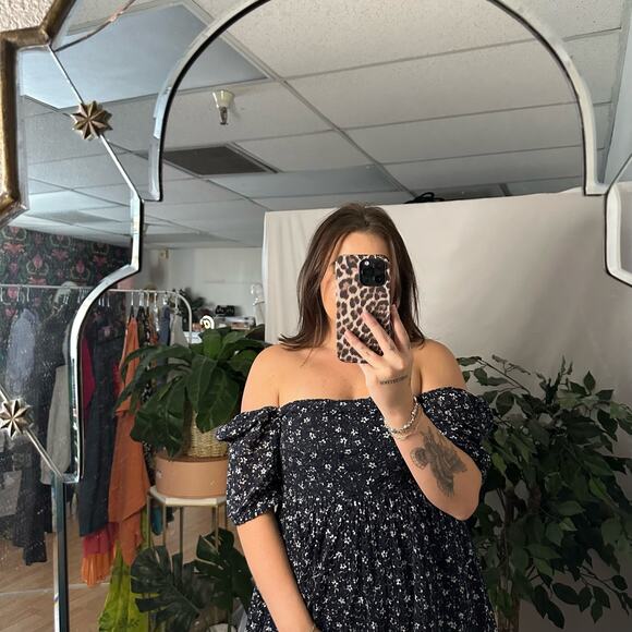 Maeve Anthropologie Lillianne Floral Eyelet Square Neck Mini Dress Black Size 8 - Picture 5 of 7